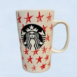 Starbucks White Red Stars 2014 Coffee Cup Mug Mermaid Logo 16oz